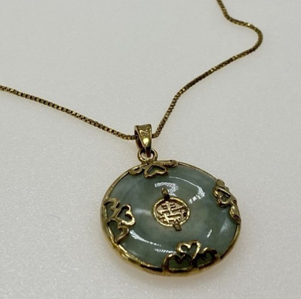 925 Sterling Silver Gold Plated Nephrite Chain With Pendant Italy